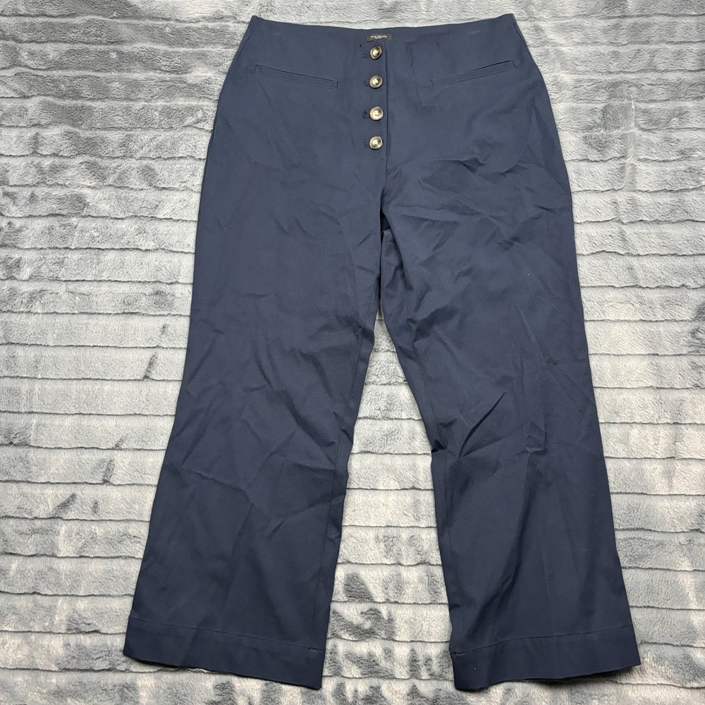 Ann Taylor Factory Navy Blue Wide Leg Crop Pants Button Fly Size 8 High Rise